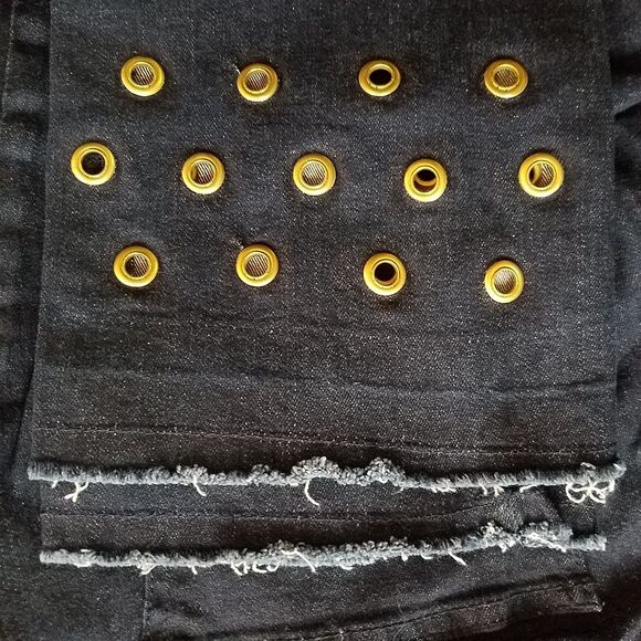 Denim 24/7 Grommet Jeans Women's 14W Blue Ankle Stretch Denim Raw Hem (Altered) - Picture 3 of 7